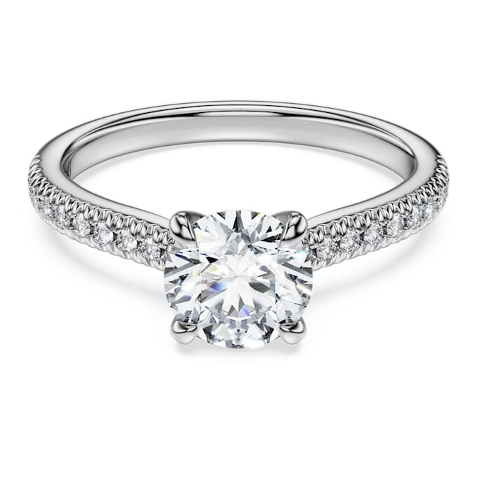 Bague solitaire Eternity avec diamants synthétiques, 1,2 ct au total, forme ronde, or blanc 14 carats Bague solitaire Eternity avec diamants synthétiques, 1,2 ct au total, forme ronde, or blanc 14 carats