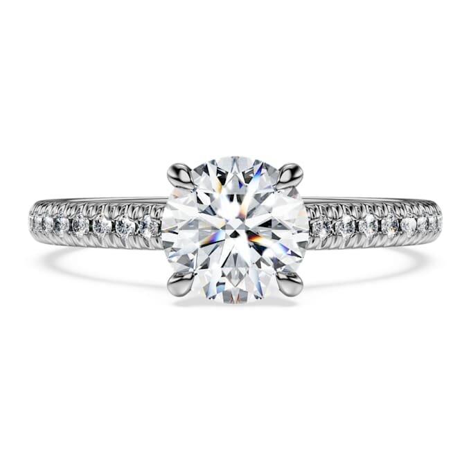 Bague solitaire Eternity avec diamants synthétiques, 1,2 ct au total, forme ronde, or blanc 14 carats Bague solitaire Eternity avec diamants synthétiques, 1,2 ct au total, forme ronde, or blanc 14 carats