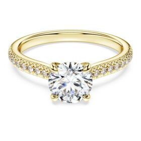 Bague solitaire Eternity avec diamants synthétiques 1,2 ct au total, forme ronde, or jaune 14 carats