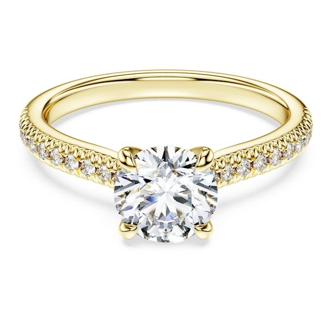 Bague solitaire Eternity avec diamants synthétiques 1,2 ct au total, forme ronde, or jaune 14 carats Bague solitaire Eternity avec diamants synthétiques 1,2 ct au total, forme ronde, or jaune 14 carats
