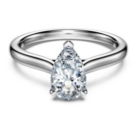 Bague solitaire Eternity avec diamants synthétiques, 1 ct au total, taille poire, or blanc 14 carats