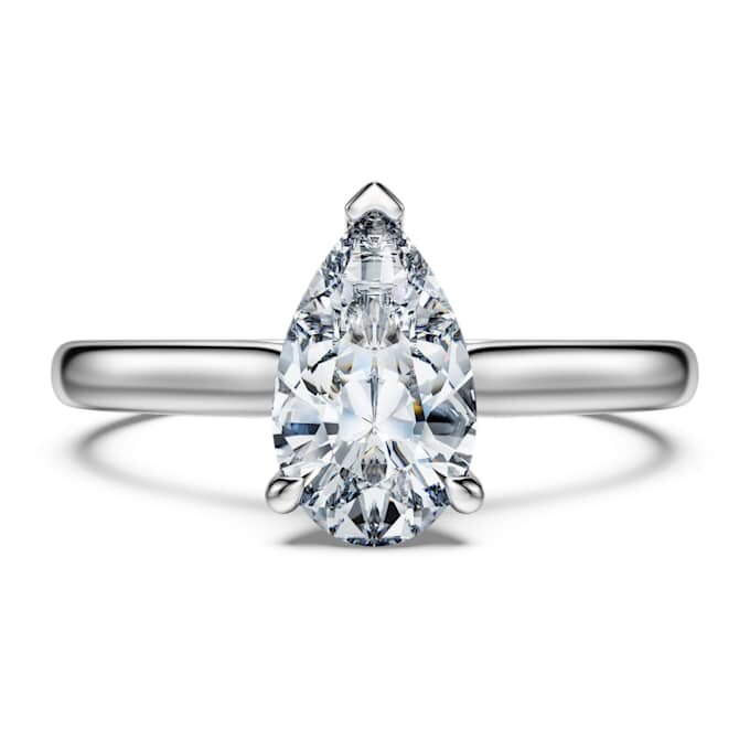 Bague solitaire Eternity avec diamants synthétiques, 1 ct au total, taille poire, or blanc 14 carats Bague solitaire Eternity avec diamants synthétiques, 1 ct au total, taille poire, or blanc 14 carats