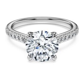 Bague solitaire Eternity avec diamants synthétiques, 2,2 carats au total, forme ronde, or blanc 14 carats