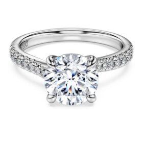 Bague solitaire Eternity avec diamants synthétiques, 2,25 ct au total, forme ronde, or blanc 14 carats
