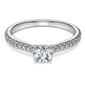 Bague solitaire Eternity avec diamants synthétiques de 0,7 ct au total, forme ronde, or blanc 14 carats