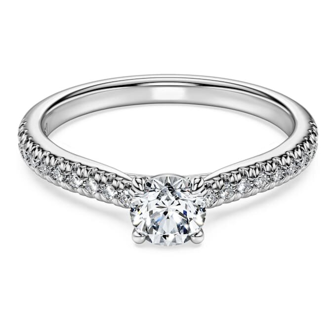 Bague solitaire Eternity avec diamants synthétiques de 0,7 ct au total, forme ronde, or blanc 14 carats Bague solitaire Eternity avec diamants synthétiques de 0,7 ct au total, forme ronde, or blanc 14 carats