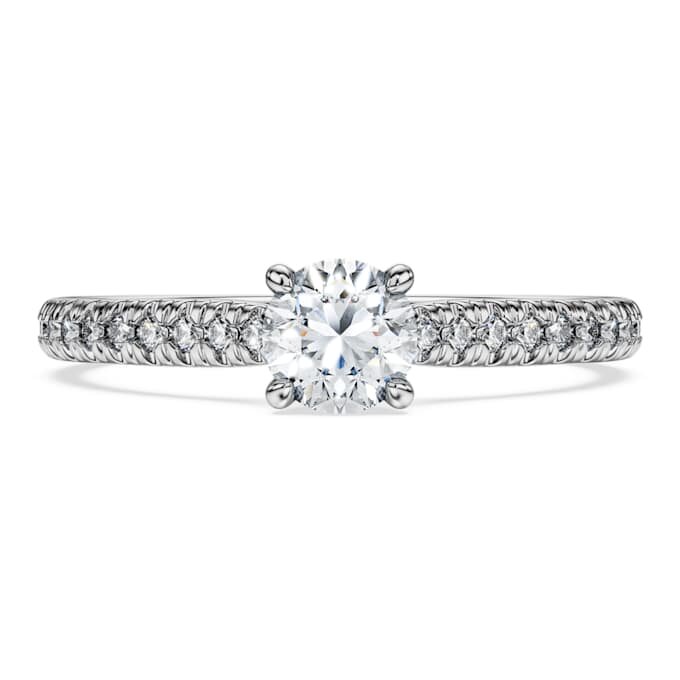 Bague solitaire Eternity avec diamants synthétiques de 0,7 ct au total, forme ronde, or blanc 14 carats Bague solitaire Eternity avec diamants synthétiques de 0,7 ct au total, forme ronde, or blanc 14 carats