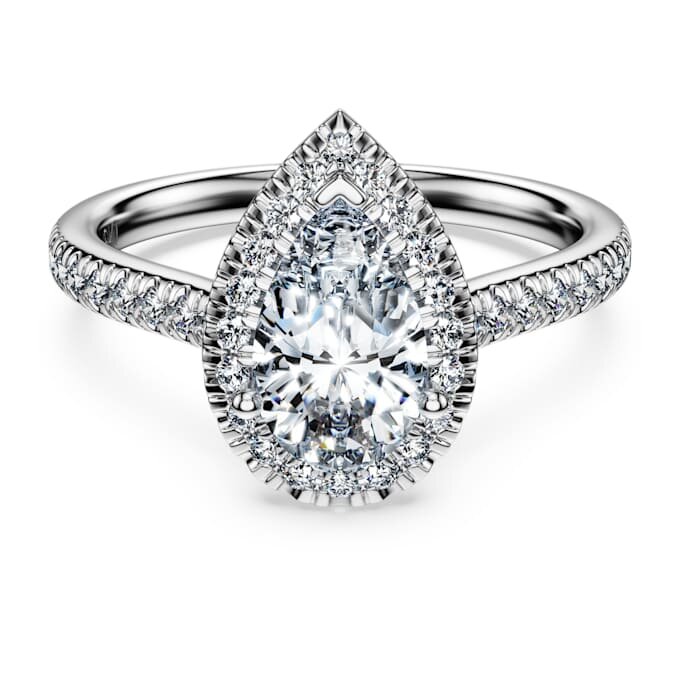 Bague solitaire Eternity Halo avec diamants synthétiques 1,3 ct au total, taille poire, or blanc 14 carats Bague solitaire Eternity Halo avec diamants synthétiques 1,3 ct au total, taille poire, or blanc 14 carats