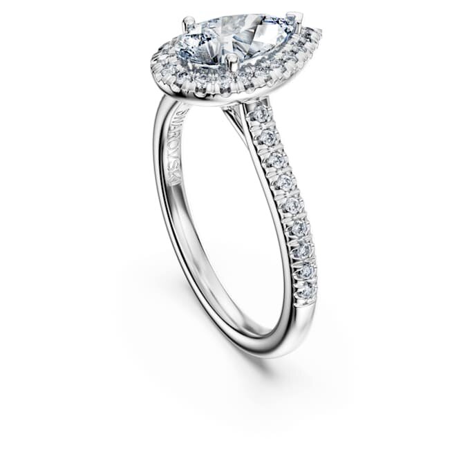 Bague solitaire Eternity Halo avec diamants synthétiques 1,3 ct au total, taille poire, or blanc 14 carats Bague solitaire Eternity Halo avec diamants synthétiques 1,3 ct au total, taille poire, or blanc 14 carats