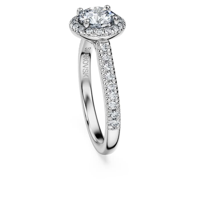 Bague solitaire Eternity Halo avec diamants synthétiques 1,33 ct au total, forme ronde, or blanc 14 carats Bague solitaire Eternity Halo avec diamants synthétiques 1,33 ct au total, forme ronde, or blanc 14 carats