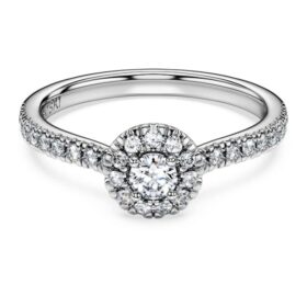 Bague solitaire « Eternity Halo » avec diamants synthétiques de 0,45 ct au total, forme ronde, argent sterling