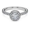 Bague solitaire Eternity Halo avec diamants synthétiques de 0,8 ct au total, forme ronde, or blanc 14 carats Bague solitaire Eternity Halo avec diamants synthétiques de 0,8 ct au total, forme ronde, or blanc 14 carats