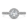 Bague solitaire Eternity Halo avec diamants synthétiques de 0,8 ct au total, forme ronde, or blanc 14 carats Bague solitaire Eternity Halo avec diamants synthétiques de 0,8 ct au total, forme ronde, or blanc 14 carats