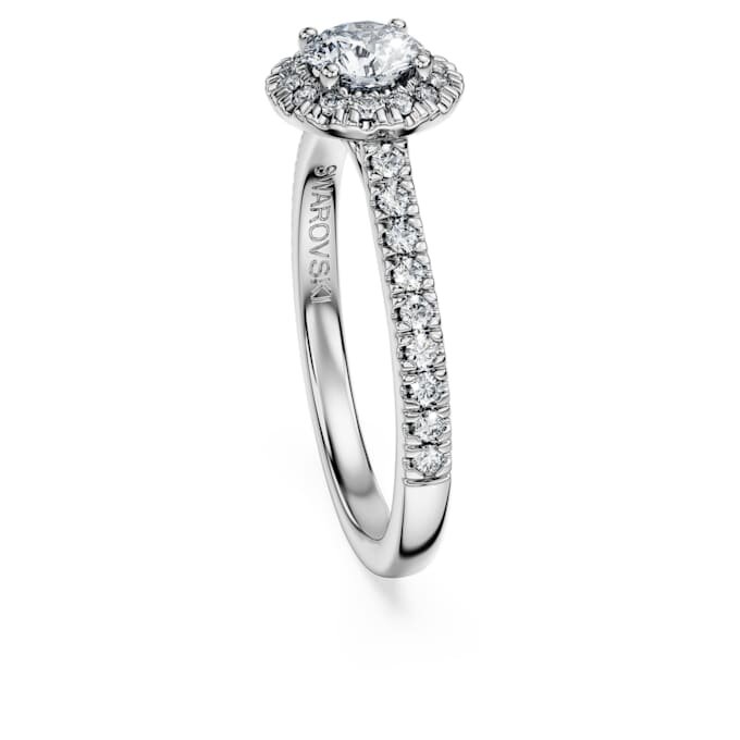 Bague solitaire Eternity Halo avec diamants synthétiques de 0,8 ct au total, forme ronde, or blanc 14 carats Bague solitaire Eternity Halo avec diamants synthétiques de 0,8 ct au total, forme ronde, or blanc 14 carats