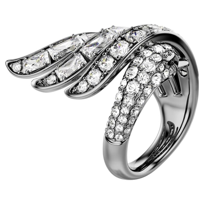Bague « Swan » de la collection Vienna, blanche, plaquée ruthénium Bague « Swan » de la collection Vienna, blanche, plaquée ruthénium