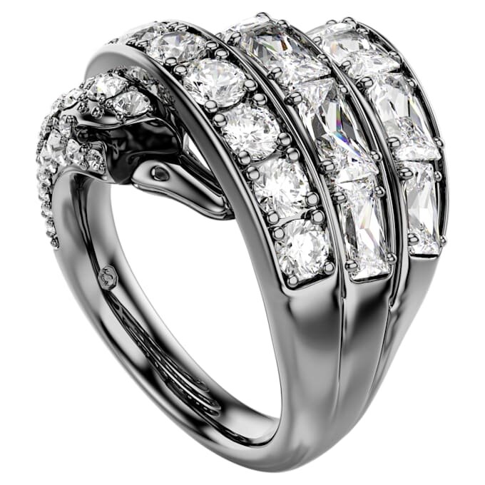 Bague « Swan » de la collection Vienna, blanche, plaquée ruthénium Bague « Swan » de la collection Vienna, blanche, plaquée ruthénium
