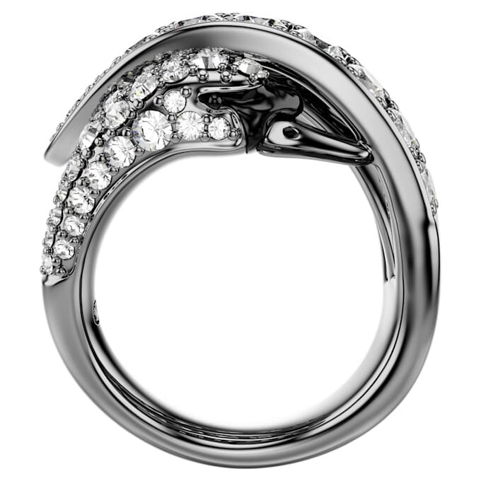 Bague « Swan » de la collection Vienna, blanche, plaquée ruthénium Bague « Swan » de la collection Vienna, blanche, plaquée ruthénium