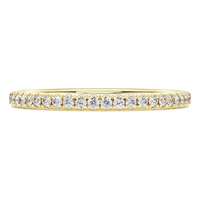 Bague éternité avec diamants synthétiques de 0,2 ct au total, forme ronde, or jaune 14 carats Bague éternité avec diamants synthétiques de 0,2 ct au total, forme ronde, or jaune 14 carats