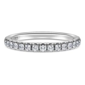 Bague éternité avec diamants synthétiques de 0,4 ct au total, forme ronde, or blanc 14 carats