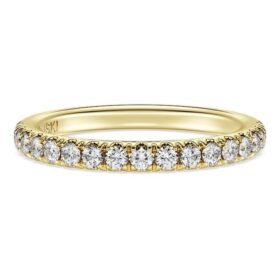 Bague éternité avec diamants synthétiques de 0,4 ct au total, forme ronde, or jaune 14 carats