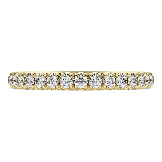 Bague éternité avec diamants synthétiques de 0,4 ct au total, forme ronde, or jaune 14 carats Bague éternité avec diamants synthétiques de 0,4 ct au total, forme ronde, or jaune 14 carats