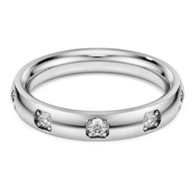 Bague éternité avec diamants synthétiques de 0,5 ct au total, forme ronde, or blanc 14 carats