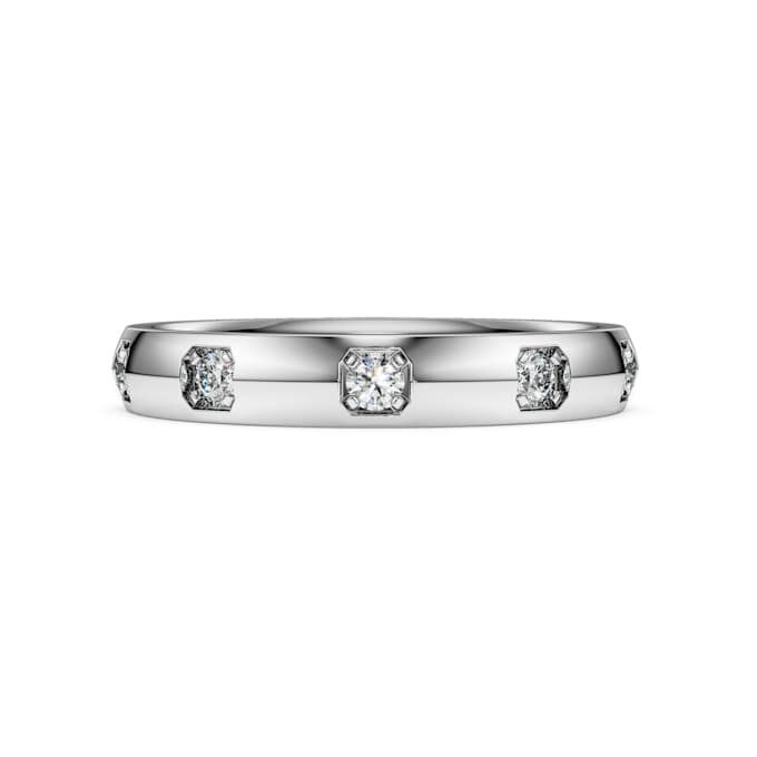 Bague éternité avec diamants synthétiques de 0,5 ct au total, forme ronde, or blanc 14 carats Bague éternité avec diamants synthétiques de 0,5 ct au total, forme ronde, or blanc 14 carats