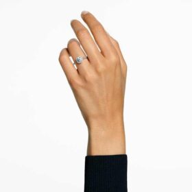 Bague Una Angelic, taille ronde, blanche, finition argentée