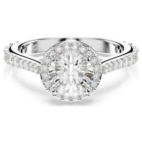 Bague Una Angelic, taille ronde, blanche, finition argentée