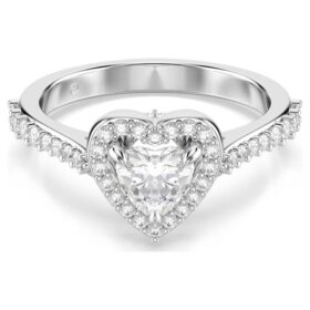 Bague Una au motif angélique, tailles variées, cœur, blanche, plaquée rhodium