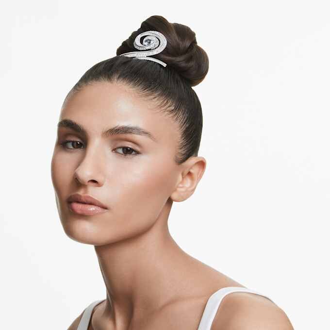 Barrette Ariana Grande X Swarovski, taille baguette, blanche, plaquée rhodium Barrette Ariana Grande X Swarovski, taille baguette, blanche, plaquée rhodium