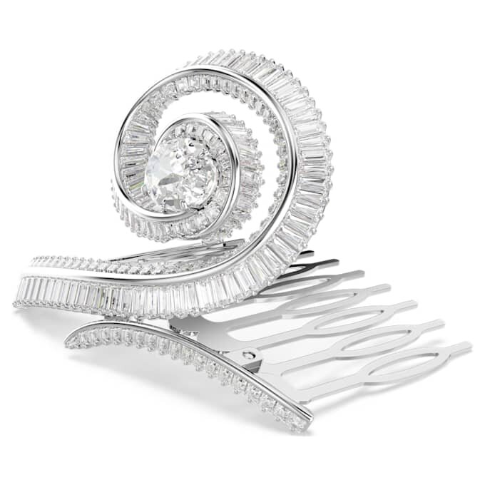 Barrette Ariana Grande X Swarovski, taille baguette, blanche, plaquée rhodium Barrette Ariana Grande X Swarovski, taille baguette, blanche, plaquée rhodium
