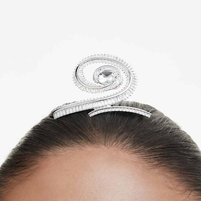Barrette Ariana Grande X Swarovski, taille baguette, blanche, plaquée rhodium Barrette Ariana Grande X Swarovski, taille baguette, blanche, plaquée rhodium