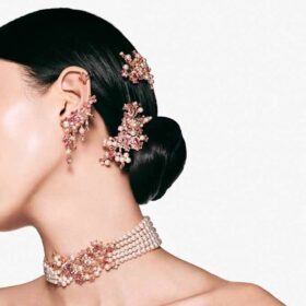 Barrette Gema « Crystal Pearl », tailles variées, fleur, rose, plaquée or
