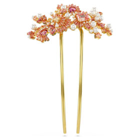 Barrette Gema « Crystal Pearl », tailles variées, fleur, rose, plaquée or
