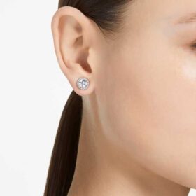 Boucles d&rsquo;oreilles Angelic, taille ronde, pavé, blancs, plaqués rhodium