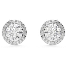 Boucles d&rsquo;oreilles Angelic, taille ronde, pavé, blancs, plaqués rhodium