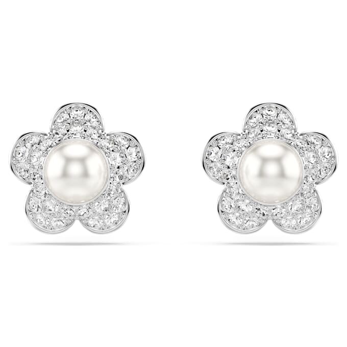 Boucles d’oreilles Ariana Grande X Swarovski : perle de cristal, taille ronde, fleur, blanc, plaqué rhodium Boucles d’oreilles Ariana Grande X Swarovski : perle de cristal, taille ronde, fleur, blanc, plaqué rhodium