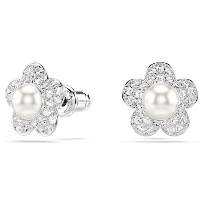 Boucles d’oreilles Ariana Grande X Swarovski : perle de cristal, taille ronde, fleur, blanc, plaqué rhodium Boucles d’oreilles Ariana Grande X Swarovski : perle de cristal, taille ronde, fleur, blanc, plaqué rhodium