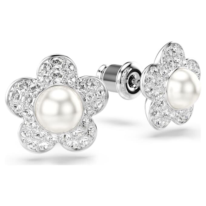 Boucles d’oreilles Ariana Grande X Swarovski : perle de cristal, taille ronde, fleur, blanc, plaqué rhodium Boucles d’oreilles Ariana Grande X Swarovski : perle de cristal, taille ronde, fleur, blanc, plaqué rhodium