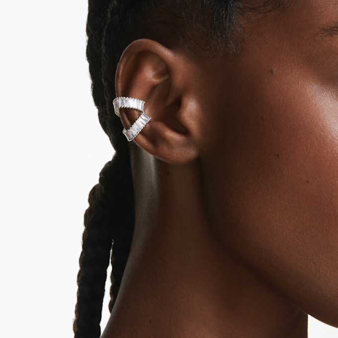 Boucles d’oreilles Ariana Grande X Swarovski, taille baguette, blanches, plaquées rhodium Boucles d’oreilles Ariana Grande X Swarovski, taille baguette, blanches, plaquées rhodium