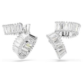Boucles d’oreilles Ariana Grande X Swarovski, taille baguette, blanches, plaquées rhodium