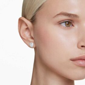 Boucles d’oreilles Ariana Grande X Swarovski, tailles variées, cœur, blanc, plaqué rhodium