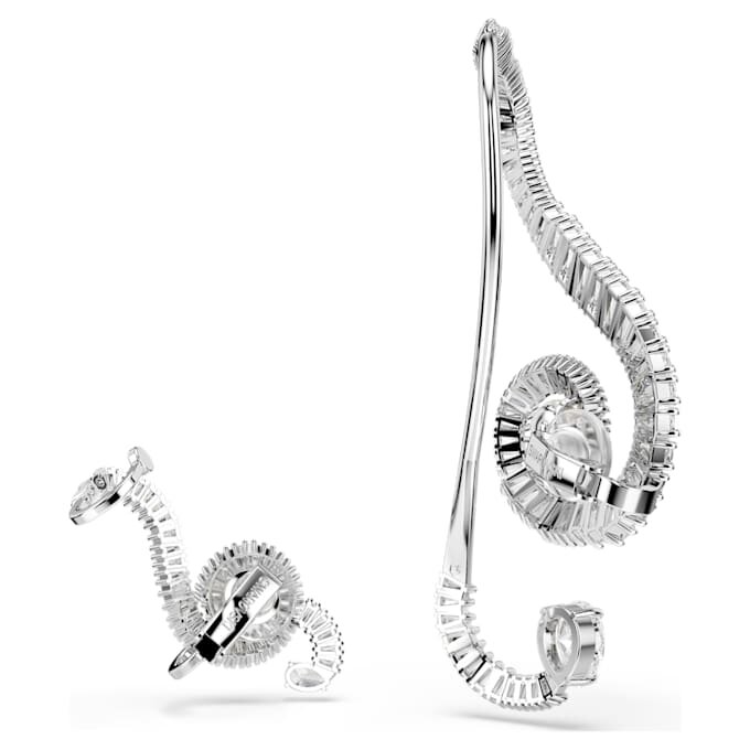 Boucles d’oreilles à clip Ariana Grande X Swarovski : design asymétrique, perle en cristal, taille baguette, blanc, plaqué rhodium Boucles d’oreilles à clip Ariana Grande X Swarovski : design asymétrique, perle en cristal, taille baguette, blanc, plaqué rhodium