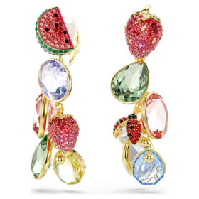 Boucles d’oreilles à clip Idyllia, tailles variées, fruits, coccinelle, multicolores, plaquées or