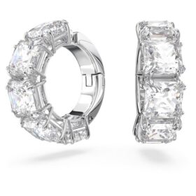 Boucles d’oreilles à clip Matrix, taille carrée, blanches, plaquées rhodium