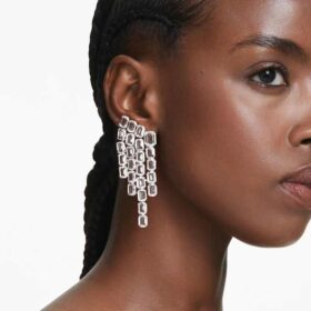 Boucles d’oreilles à clip Millenia, taille octogonale, style lustre, blanches, plaquées rhodium