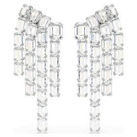Boucles d’oreilles à clip Millenia, taille octogonale, style lustre, blanches, plaquées rhodium