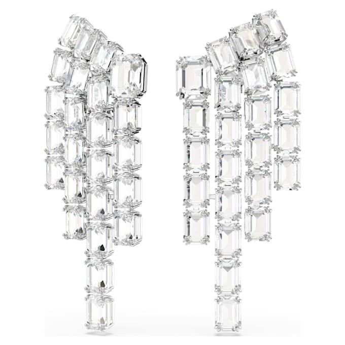 Boucles d’oreilles à clip Millenia, taille octogonale, style lustre, blanches, plaquées rhodium Boucles d’oreilles à clip Millenia, taille octogonale, style lustre, blanches, plaquées rhodium