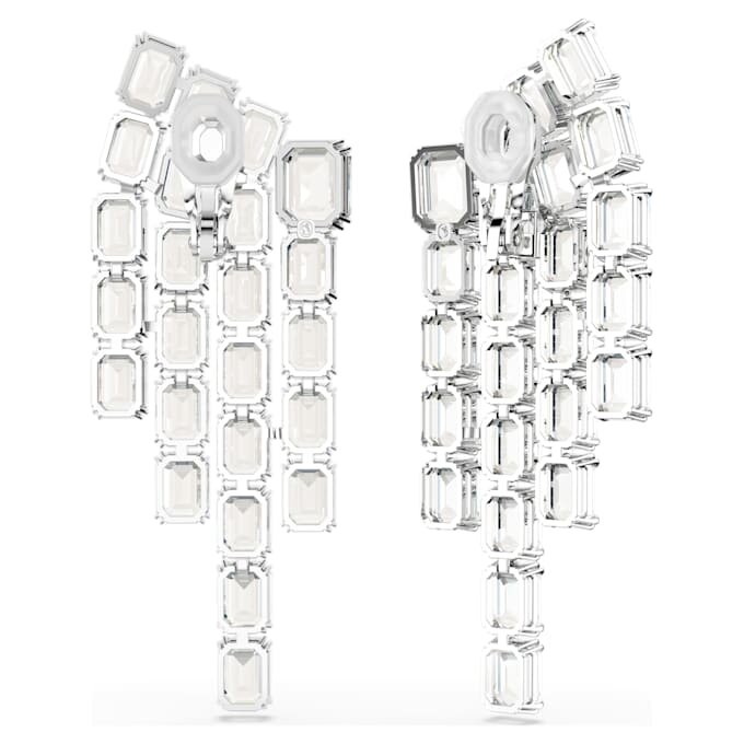 Boucles d’oreilles à clip Millenia, taille octogonale, style lustre, blanches, plaquées rhodium Boucles d’oreilles à clip Millenia, taille octogonale, style lustre, blanches, plaquées rhodium